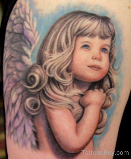 Angel Baby Tattoo Design On Shoulder