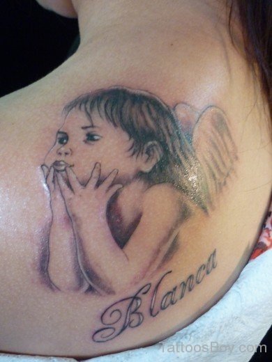 Angel Tattoo On Back Shoulder