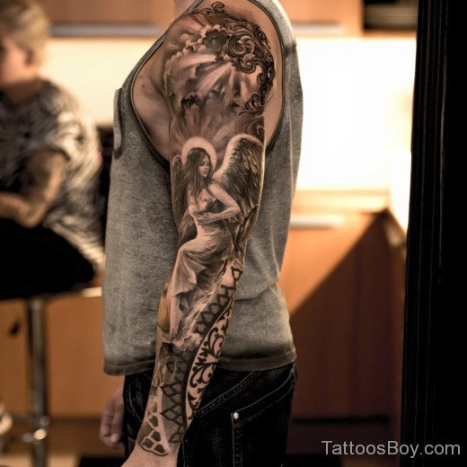 Angel  Tattoo On Full Sleeve