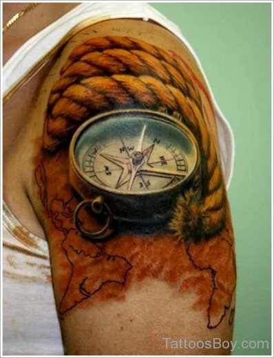  Compass Tattoo Design On Shoulder