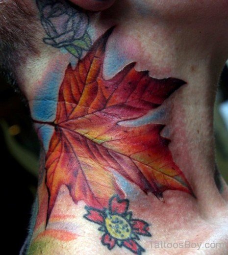 Awesome Leaf Tattoo On Neck