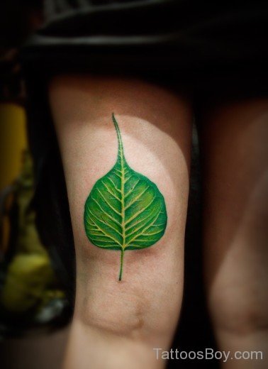 Banyan Leaf Tattoo On Thigh