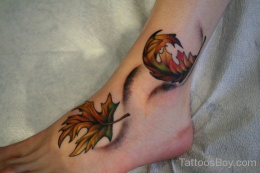 Blowing Leaves Tattoos On  Foot