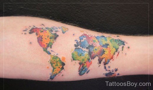 World Map Tattoo On Arm