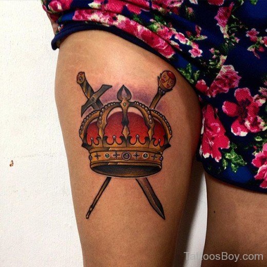  Crown Tattoo Design On Thigh