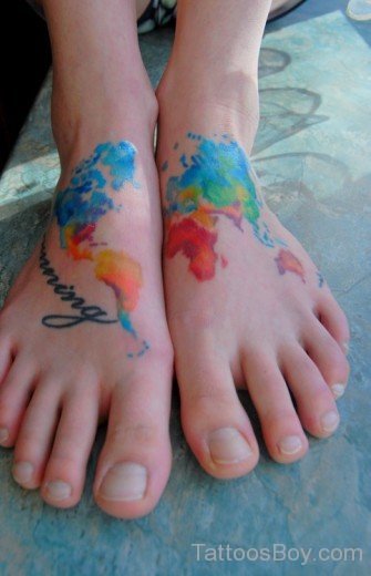 Attractive  Map Tattoo On Feet