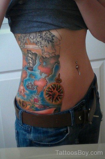 World Map Tattoo On Rib