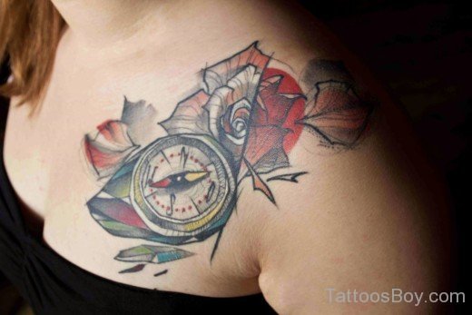 Compass And Flower Tattoo