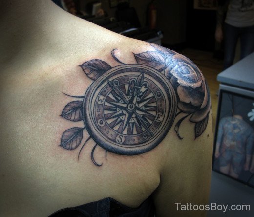 Compass And Rose Tattoo Design On Chest
