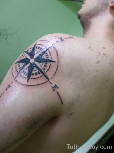 Compass Tattoo Design On Shoulder
