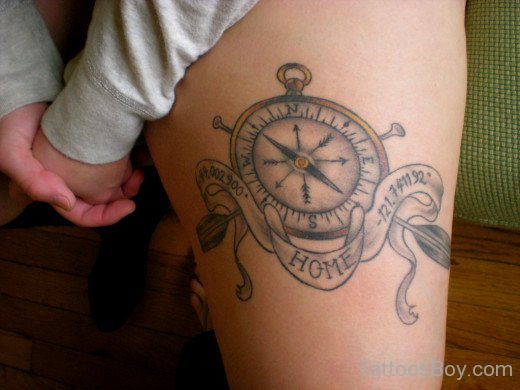 Compass Tattoo On Thigh