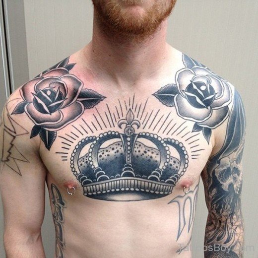 Awesome Crown Tattoo On Chest