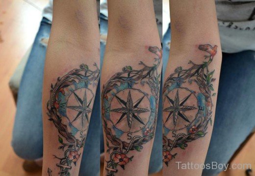 Compass Tattoo Design On Elbow