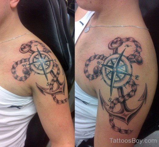 Compass Tattoo Design On Shoulder
