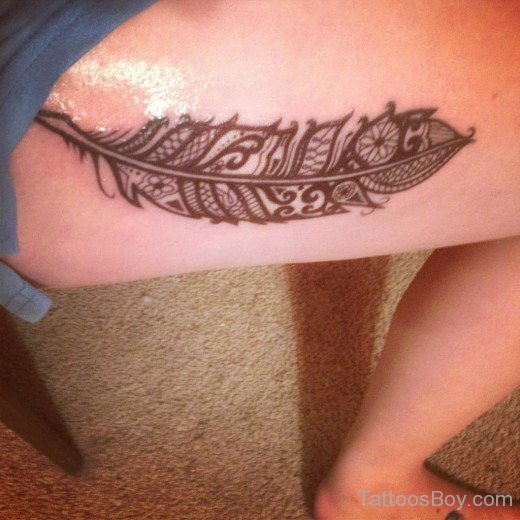Feather Tattoo On Thigh