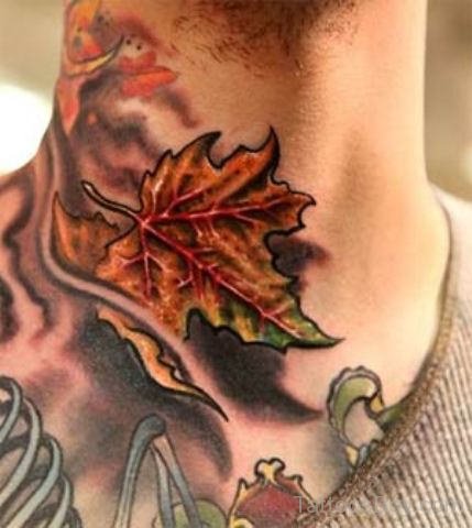 Maple Leaf Tattoo On Neck