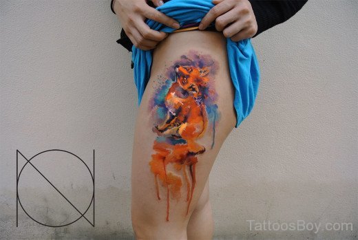 Fox Tattoo Design On Thigh