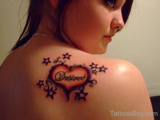 Heart And Stars Tattoo On Back