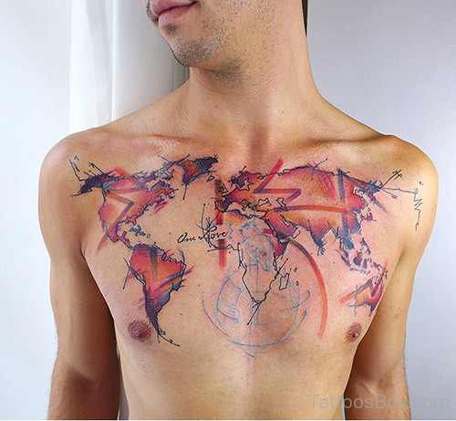 Map Tattoo Design On Chest