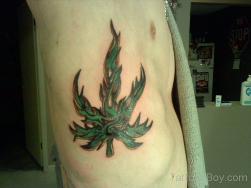 Pot Leaf Tattoo On Rib