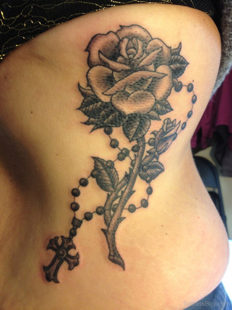 Rose Tattoo Design On Rib.