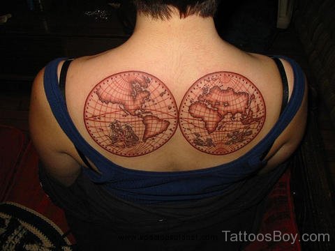Round World Map Tattoo On Back