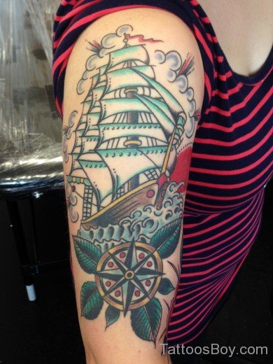 Ship Tattoo On Shoulder