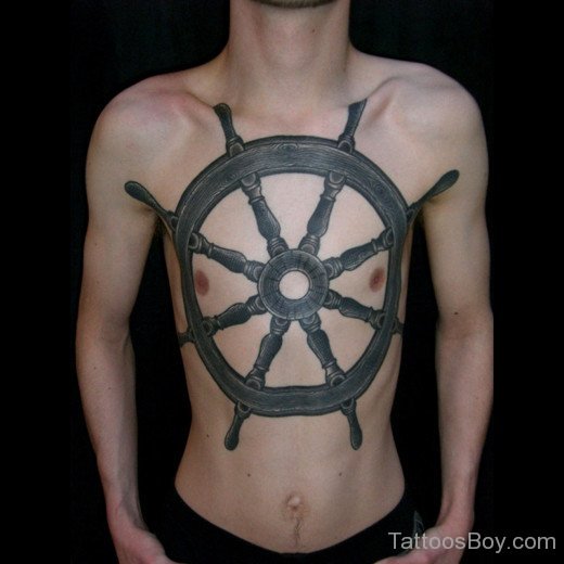 Ship Wheel Tattoo On Chest