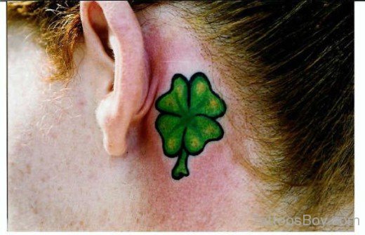  Clover Leaf Tattoo On Behind Ear