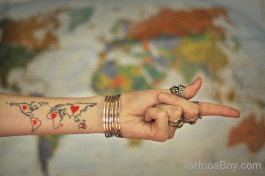 World Map Tattoo On Wrist