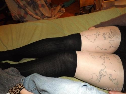  Map Tattoo Design On Thigh