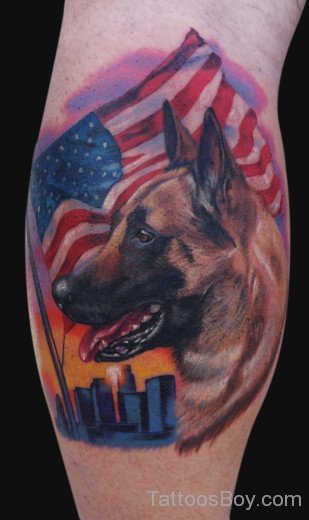 American Flag And Dog Tattoo
