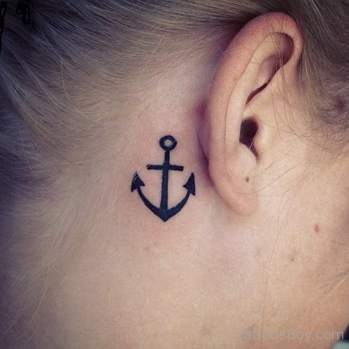 Anchor Tattoo On Behind Ear