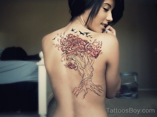 Attractive Tree And Bird Tattoo