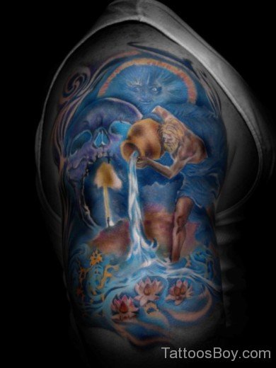 Aquarius Tattoo On Shoulder