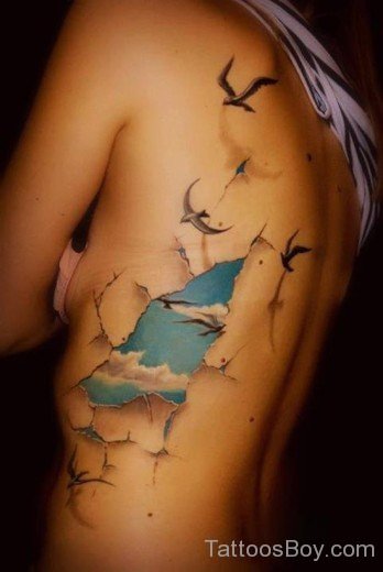 Birds Tattoo Design On Rib