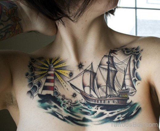 Ship Tattoo On Chest