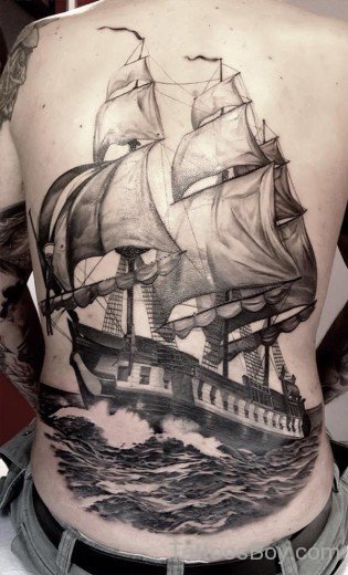 Boat Tattoo On Full Back