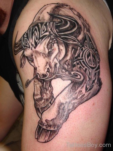 Bull Tattoo On Shoulder