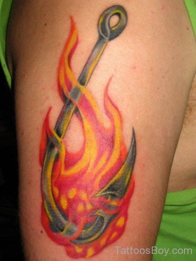 Burn Fire Tattoo On Shoulder