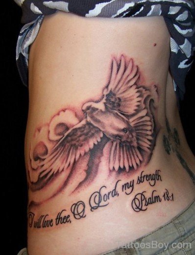 Dove And Wording Tattoo