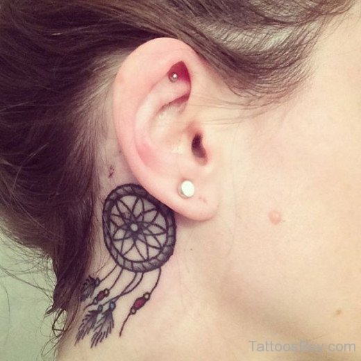 Dreamcatcher Tattoo On Behind Ear