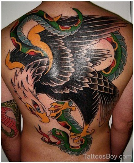 Eagle And Snake Tattoo On Back