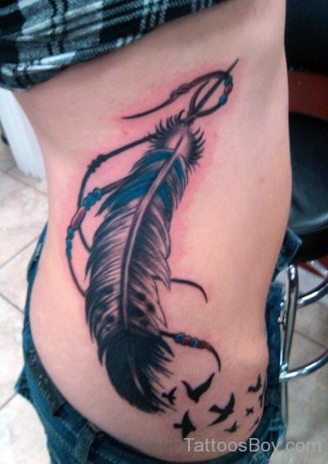 Feather Tattoo Design On Rib 
