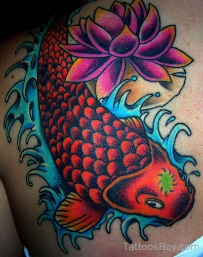 Fish And Flower Tattoo Design