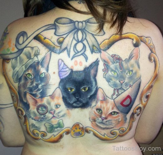 Funny Cat Tattoo Design On Back