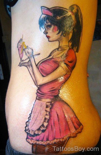 Girl Tattoo On Rib