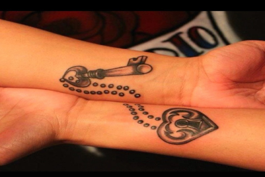 Heart And Key Tattoo On Wrist
