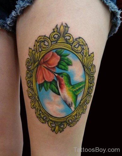 Hummingbird Tattoo On Thigh