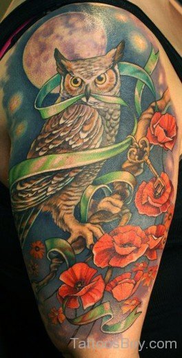 Owl And Flower Tattoo